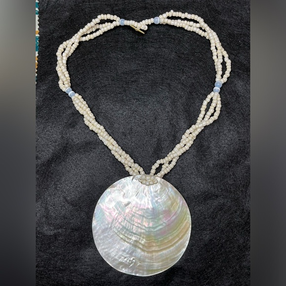 Vintage Mother of pearl bangles brass and silver tone with chunky necklace - Picture 2 of 8